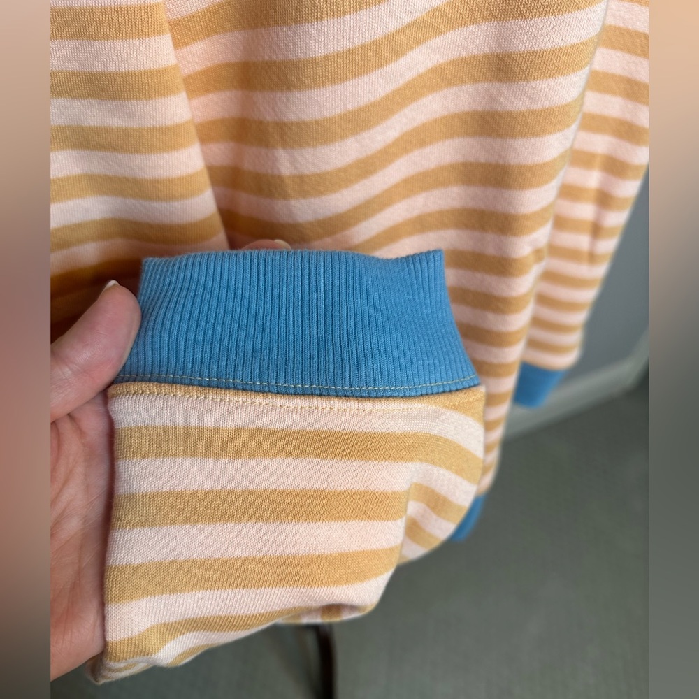 Sz S Free People We the Free Classic Striped Crew Latte Combo peach blue - Picture 5 of 10